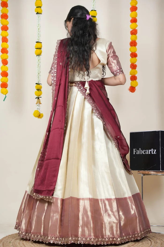 South Indian Festival Traditional Half Saree with Embroidered Blouse & Dupatta Kanika - Image 11