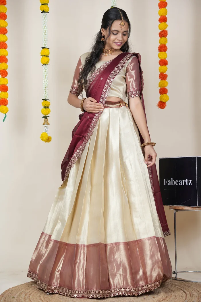South Indian Festival Traditional Half Saree with Embroidered Blouse & Dupatta Kanika - Image 12