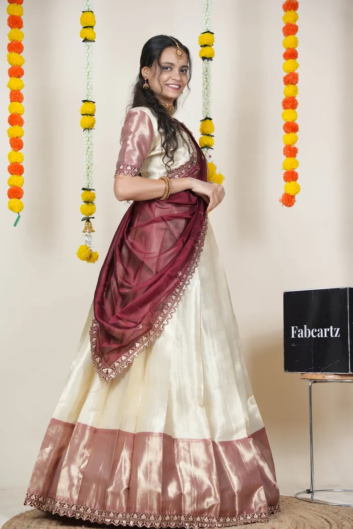 South Indian Festival Traditional Half Saree with Embroidered Blouse & Dupatta Kanika - Image 13