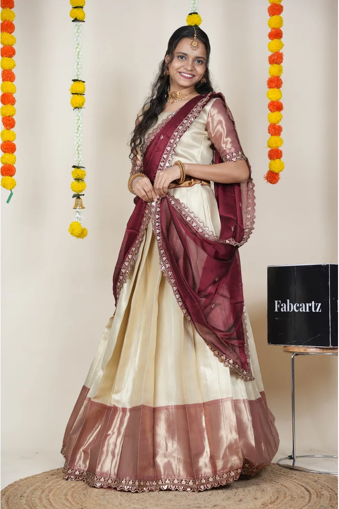 South Indian Festival Traditional Half Saree with Embroidered Blouse & Dupatta Kanika - Image 14
