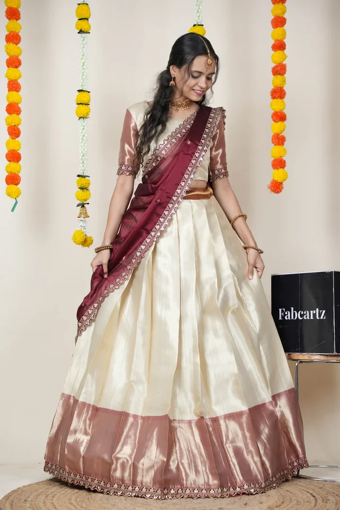 South Indian Festival Traditional Half Saree with Embroidered Blouse & Dupatta Kanika - Image 16