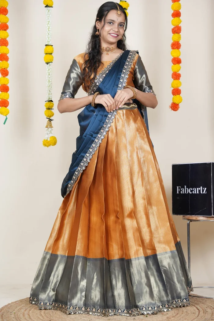 South Indian Festival Traditional Half Saree with Embroidered Blouse & Dupatta Kanika - Image 19