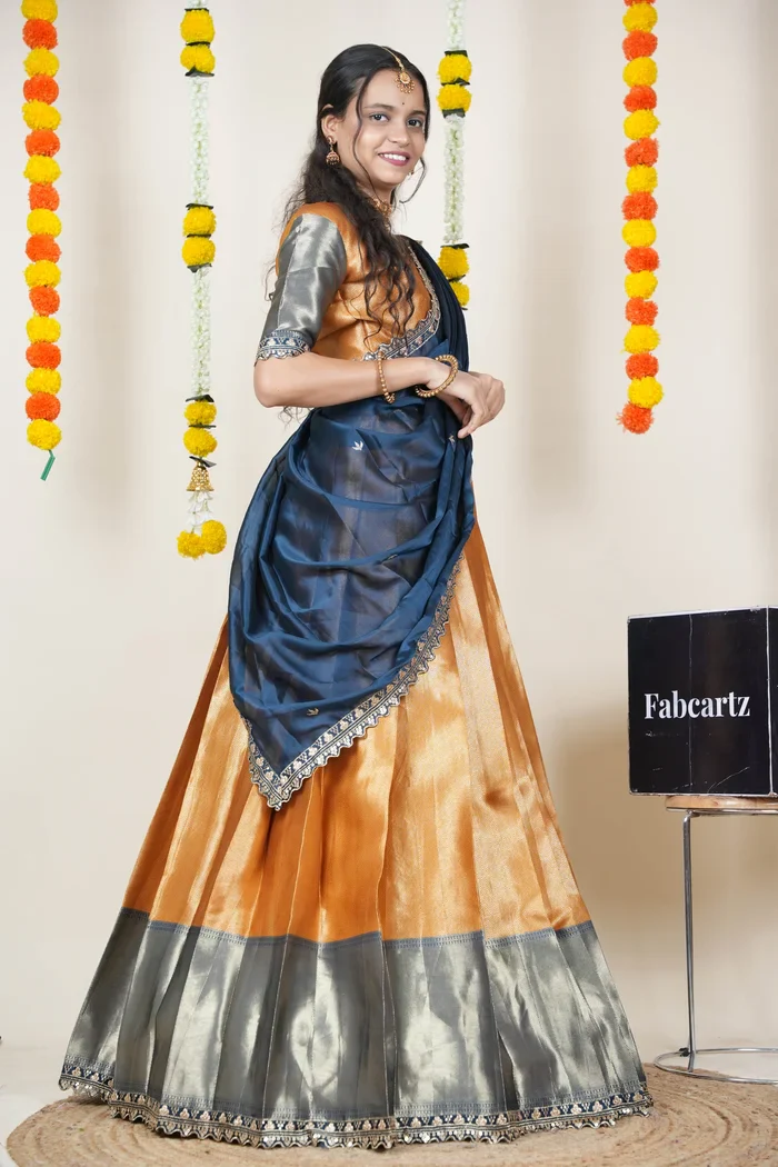 South Indian Festival Traditional Half Saree with Embroidered Blouse & Dupatta Kanika - Image 21