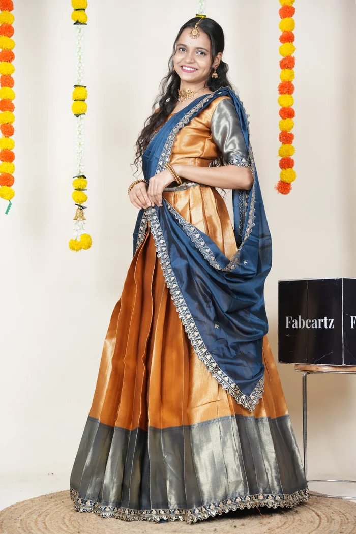 South Indian Festival Traditional Half Saree with Embroidered Blouse & Dupatta Kanika - Image 22