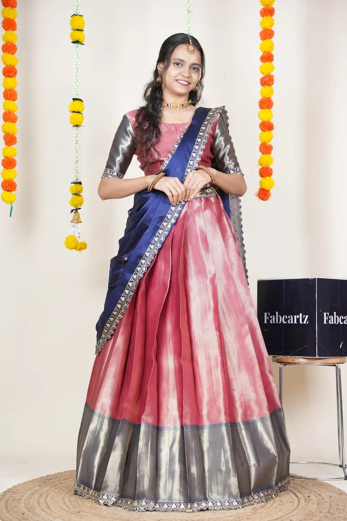 South Indian Festival Traditional Half Saree with Embroidered Blouse & Dupatta Kanika - Image 27