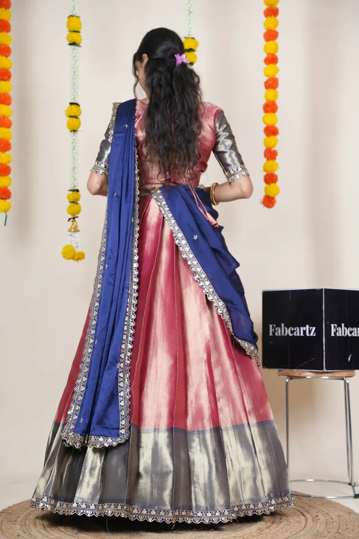 South Indian Festival Traditional Half Saree with Embroidered Blouse & Dupatta Kanika - Image 28