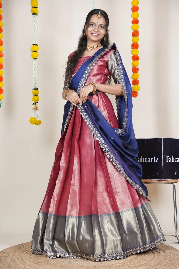 South Indian Festival Traditional Half Saree with Embroidered Blouse & Dupatta Kanika - Image 31