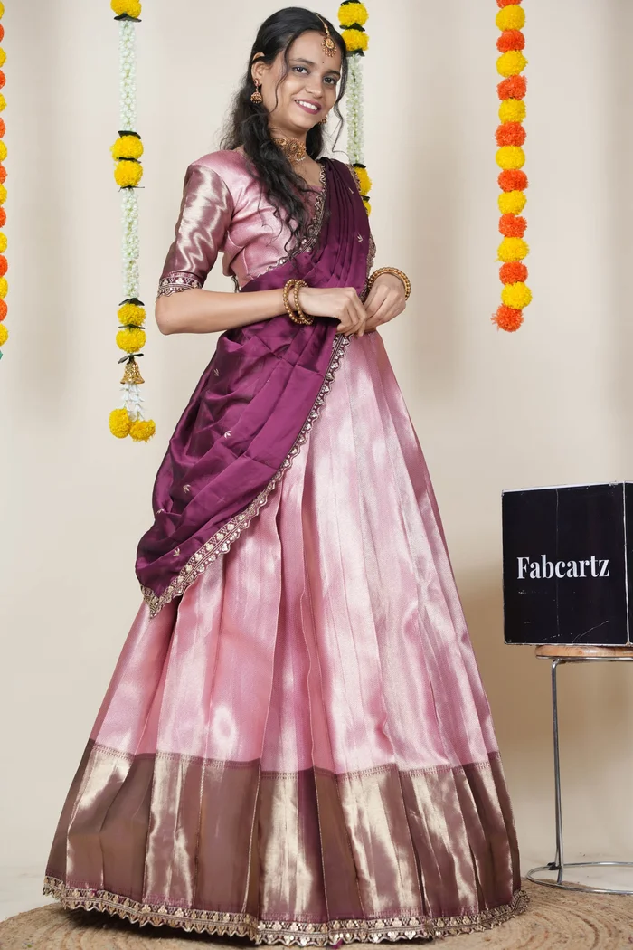 South Indian Festival Traditional Half Saree with Embroidered Blouse & Dupatta Kanika - Image 4