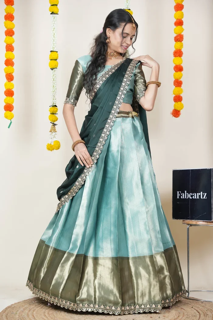 South Indian Festival Traditional Half Saree with Embroidered Blouse & Dupatta Kanika - Image 40