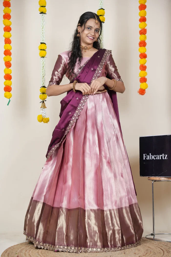 South Indian Festival Traditional Half Saree with Embroidered Blouse & Dupatta Kanika - Image 43