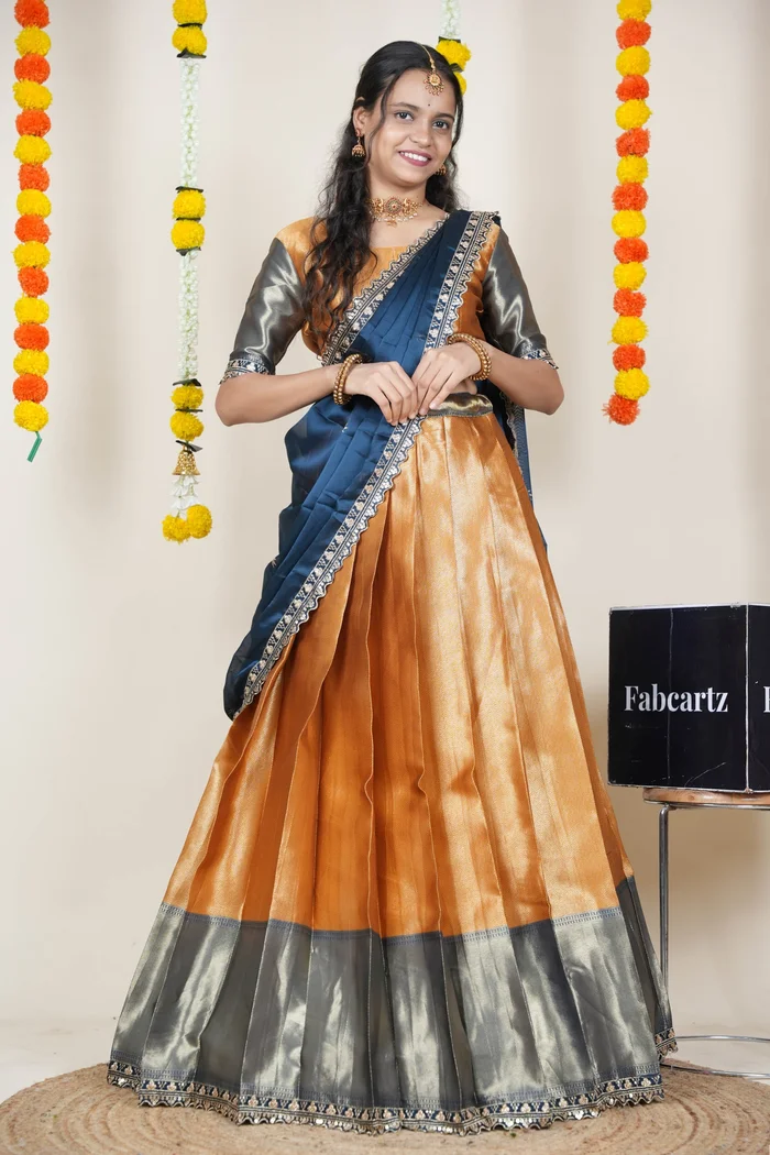 South Indian Festival Traditional Half Saree with Embroidered Blouse & Dupatta Kanika - Image 57