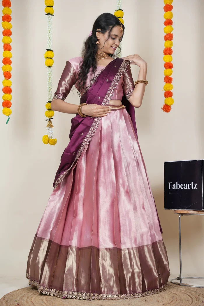 South Indian Festival Traditional Half Saree with Embroidered Blouse & Dupatta Kanika - Image 6