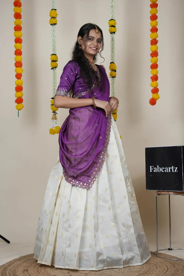 South Indian Festival Traditional Half Saree with Embroidered Blouse & Dupatta Ridhima - Image 11