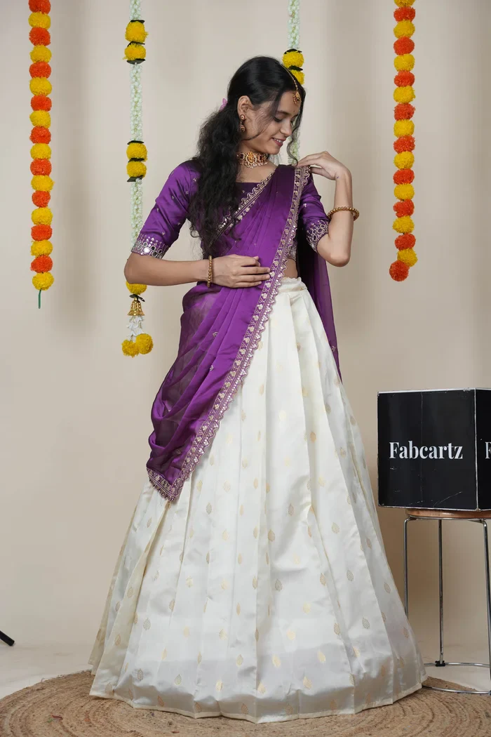 South Indian Festival Traditional Half Saree with Embroidered Blouse & Dupatta Ridhima - Image 13