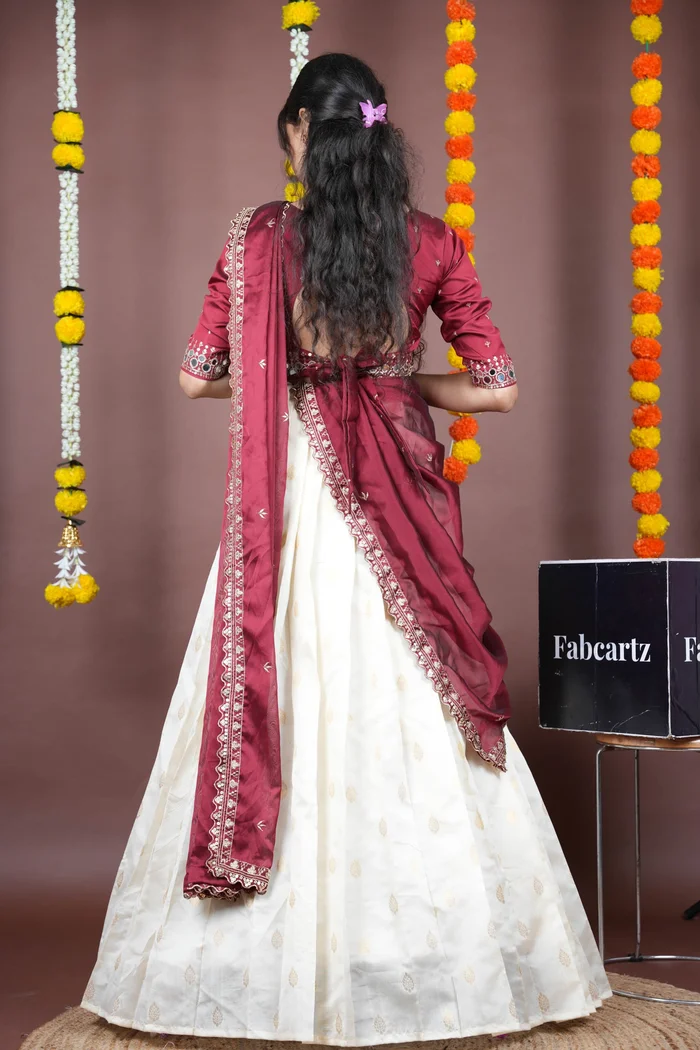 South Indian Festival Traditional Half Saree with Embroidered Blouse & Dupatta Ridhima - Image 17
