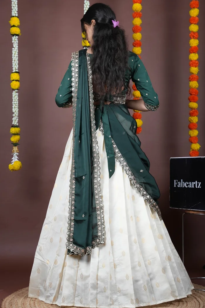 South Indian Festival Traditional Half Saree with Embroidered Blouse & Dupatta Ridhima - Image 2