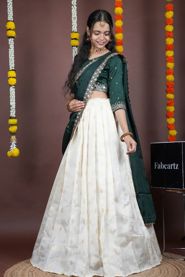 South Indian Festival Traditional Half Saree with Embroidered Blouse & Dupatta Ridhima - Image 3