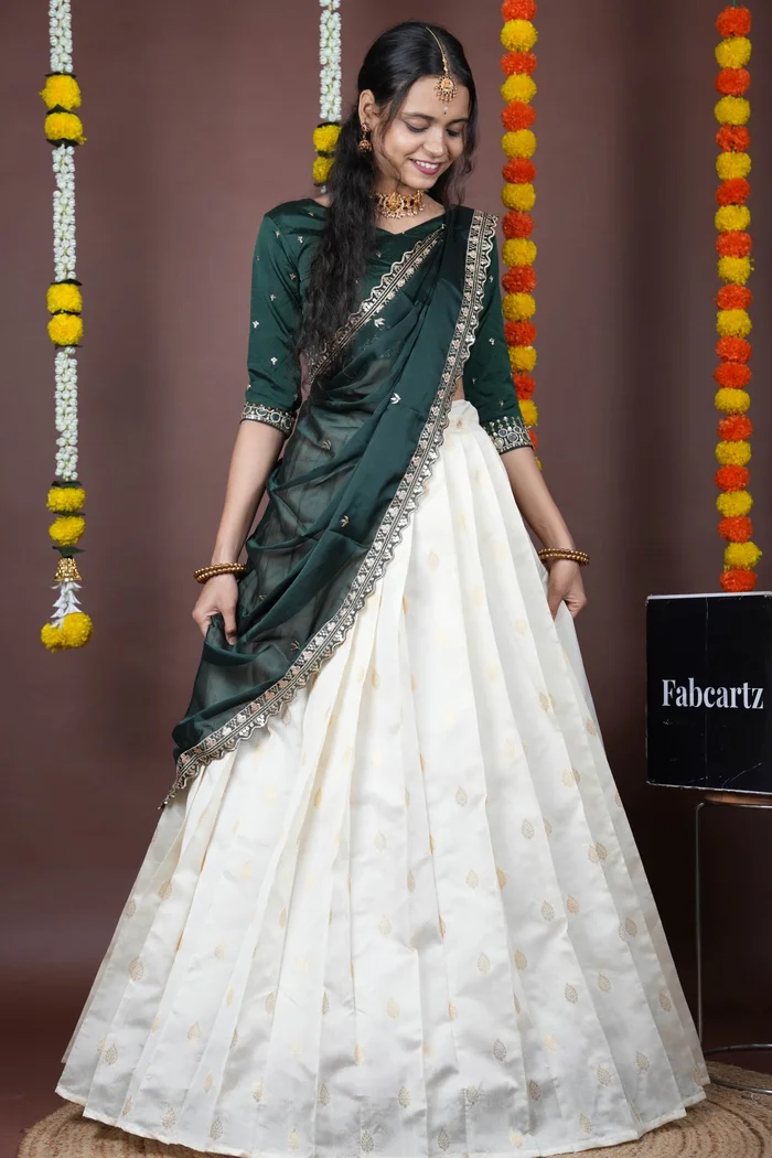 South Indian Festival Traditional Half Saree with Embroidered Blouse & Dupatta Ridhima - Image 7