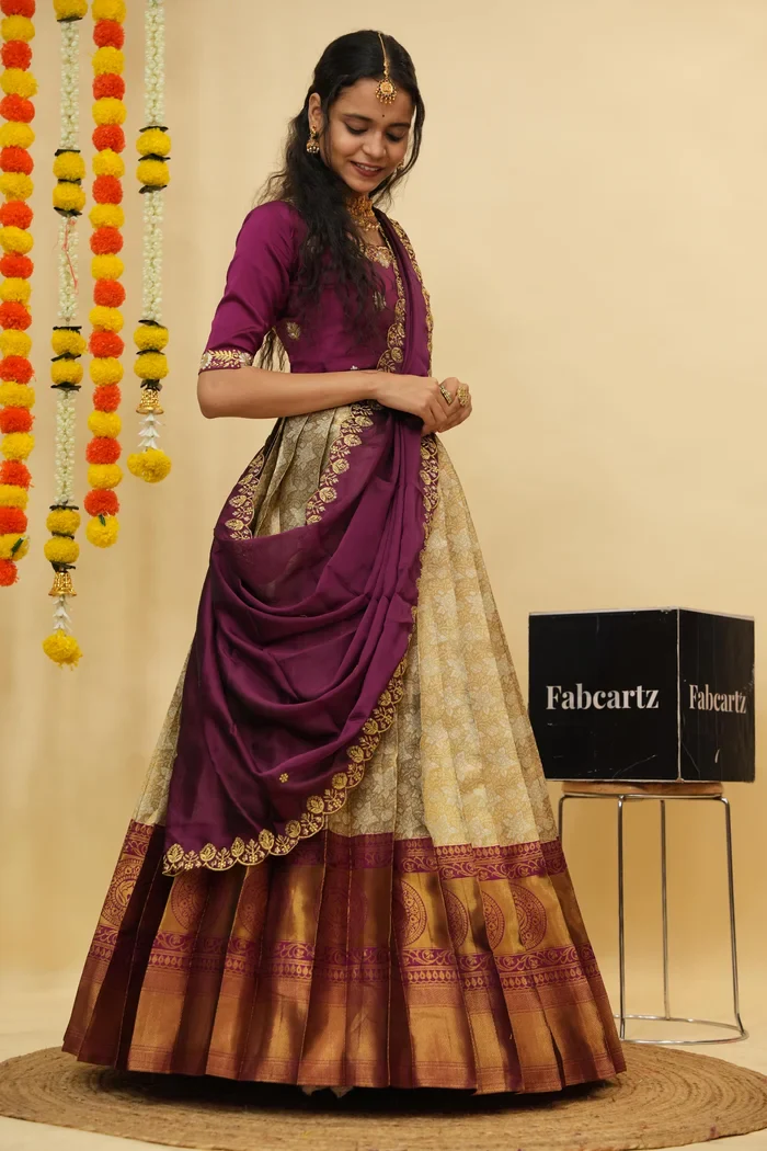 Women's Woven Design zari work Half Saree with Embroidered Blouse and Dupatta StarWars - Image 39