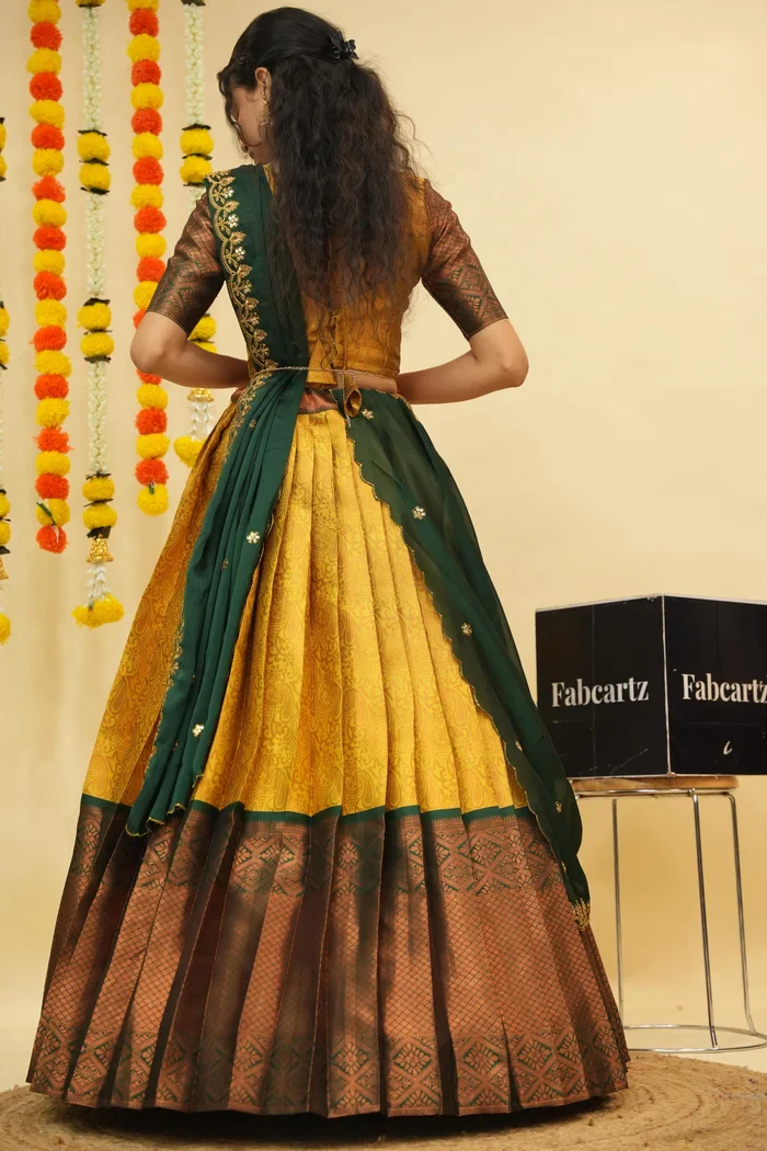 Women's Woven Design zari work Half Saree with Embroidered Blouse and Dupatta SudhaPattu - Image 14