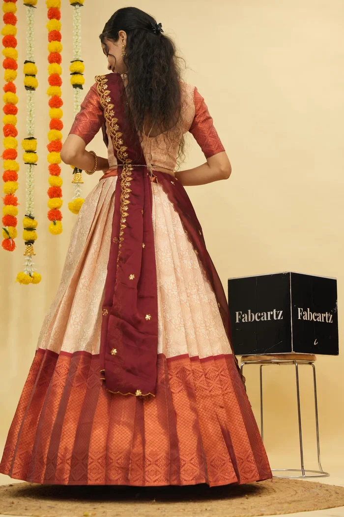 Women's Woven Design zari work Half Saree with Embroidered Blouse and Dupatta SudhaPattu - Image 4