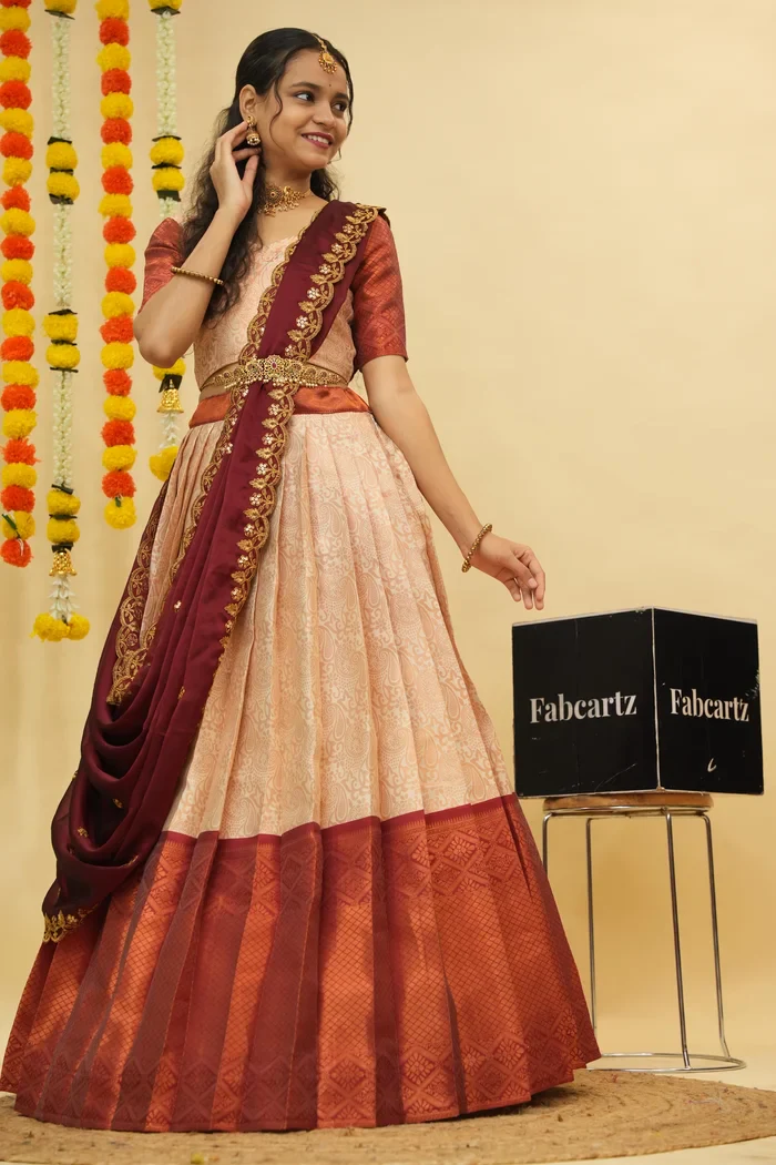 Women's Woven Design zari work Half Saree with Embroidered Blouse and Dupatta SudhaPattu - Image 6