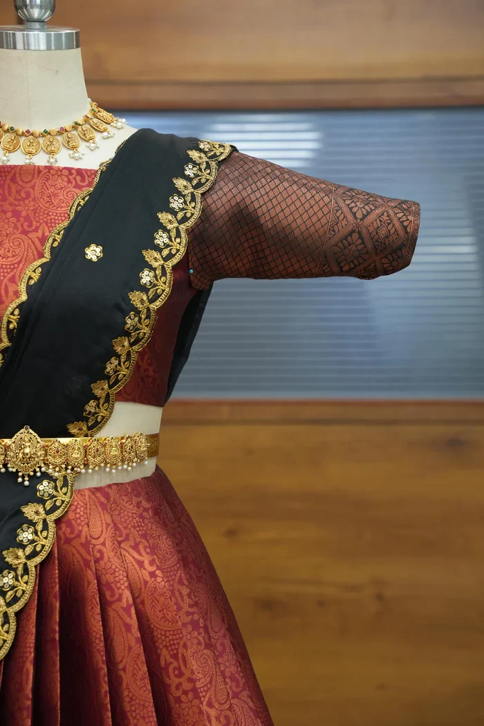 Women's Woven Design zari work Half Saree with Embroidered Blouse and Dupatta SudhaPattu - Image 11