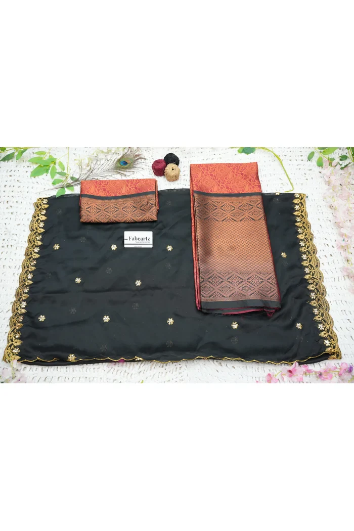 Women's Woven Design zari work Half Saree with Embroidered Blouse and Dupatta SudhaPattu - Image 42