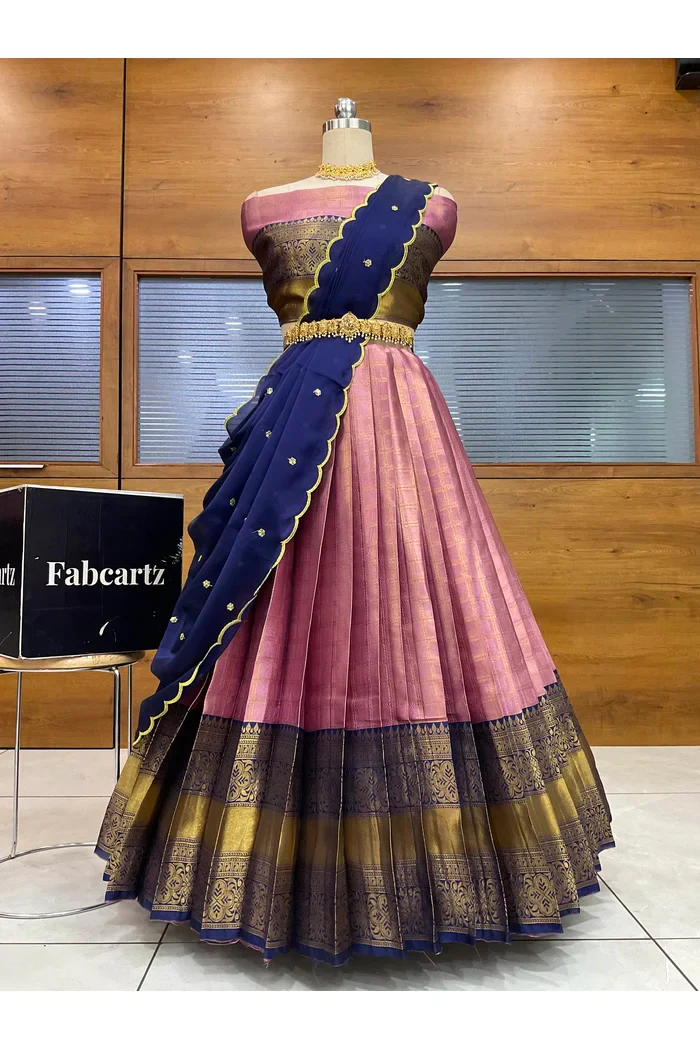 Women's Woven Design zari work Half Saree with Embroidered Blouse and Dupatta Darvika
