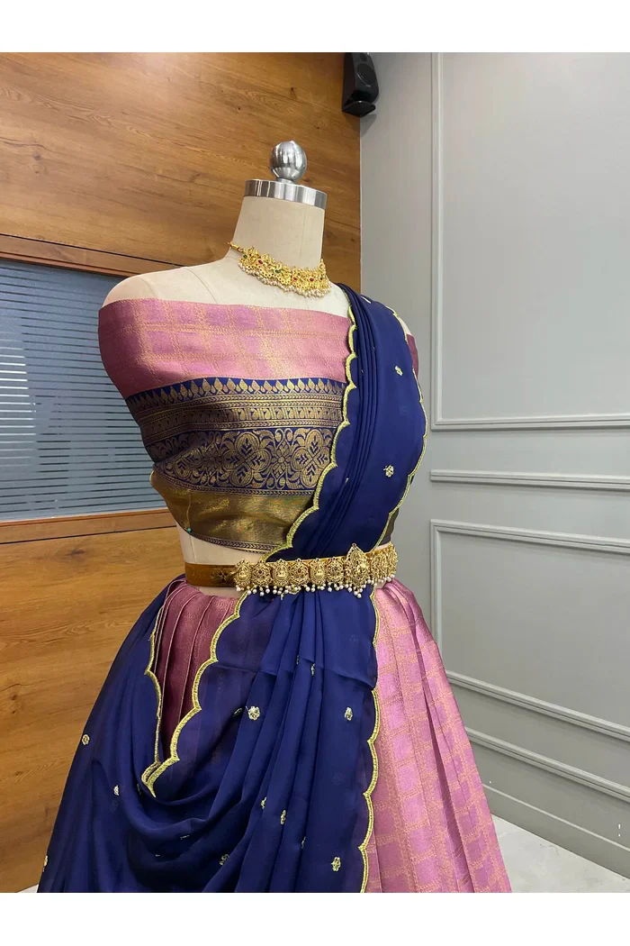 Women's Woven Design zari work Half Saree with Embroidered Blouse and Dupatta Darvika - Image 3