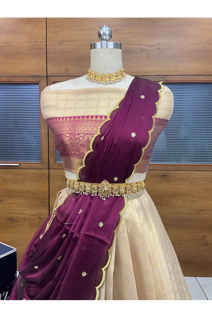 Women's Woven Design zari work Half Saree with Embroidered Blouse and Dupatta Darvika - Image 7