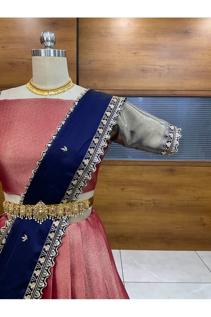 Women's Woven Design zari work Half Saree with Embroidered Blouse and Dupatta Kanika - Image 12