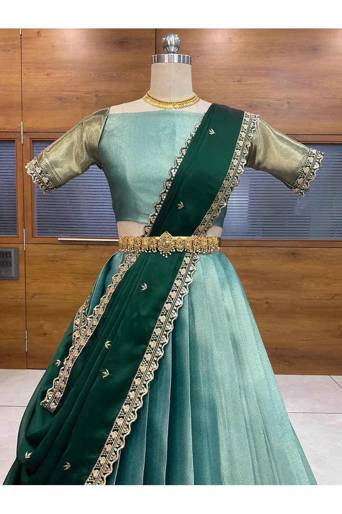 Women's Woven Design zari work Half Saree with Embroidered Blouse and Dupatta Kanika - Image 15