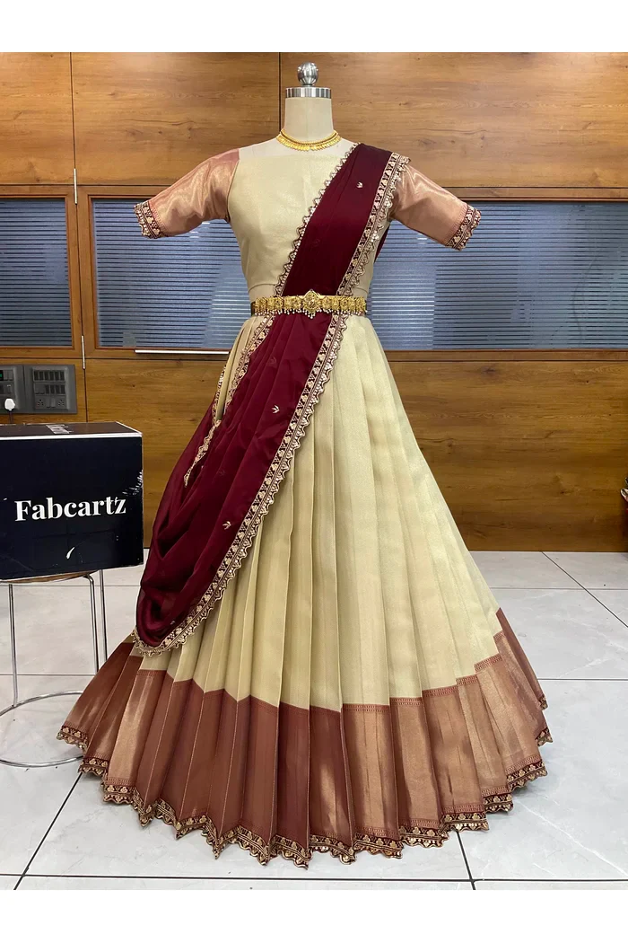 Women's Woven Design zari work Half Saree with Embroidered Blouse and Dupatta Kanika - Image 4