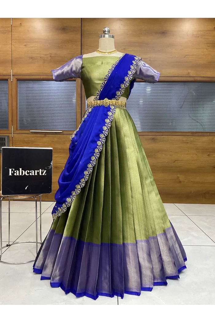 Women's Woven Design zari work Half Saree with Embroidered Blouse and Dupatta Kanika - Image 47