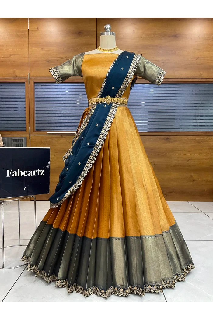 Women's Woven Design zari work Half Saree with Embroidered Blouse and Dupatta Kanika - Image 7