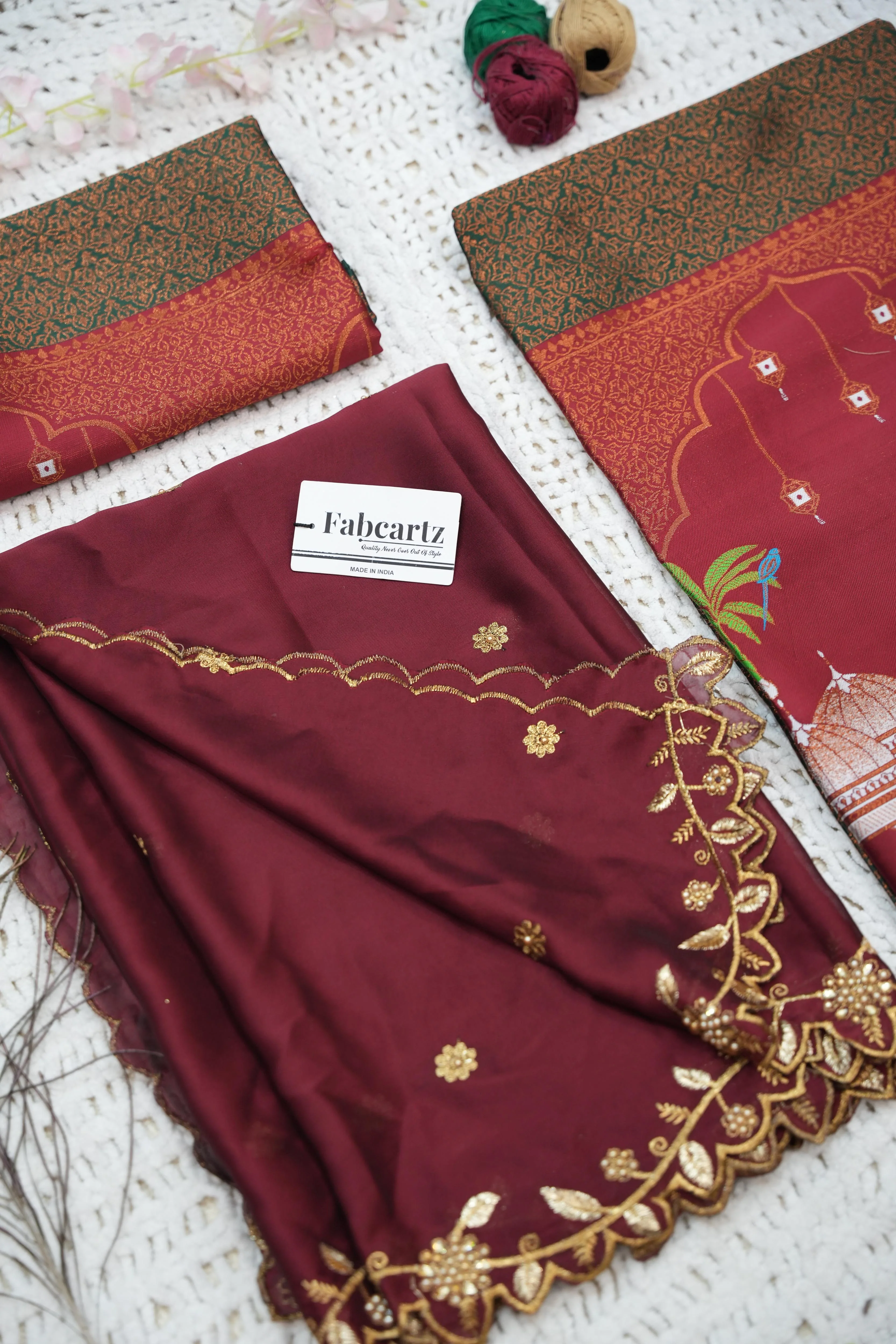 Women's Woven Design zari work Half Saree with Embroidered Blouse and Dupatta Taj Mahal - Image 14