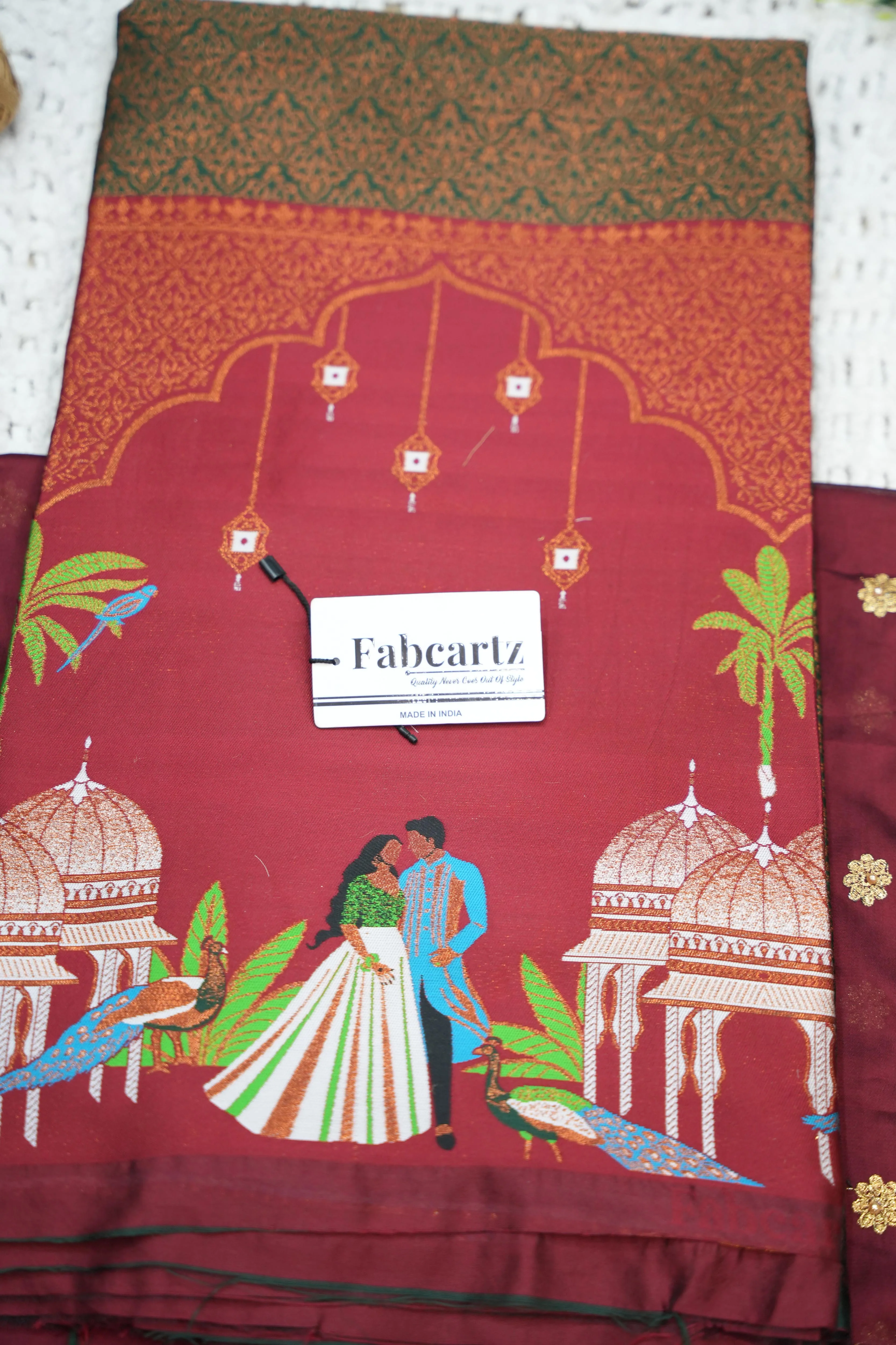 Women's Woven Design zari work Half Saree with Embroidered Blouse and Dupatta Taj Mahal - Image 15