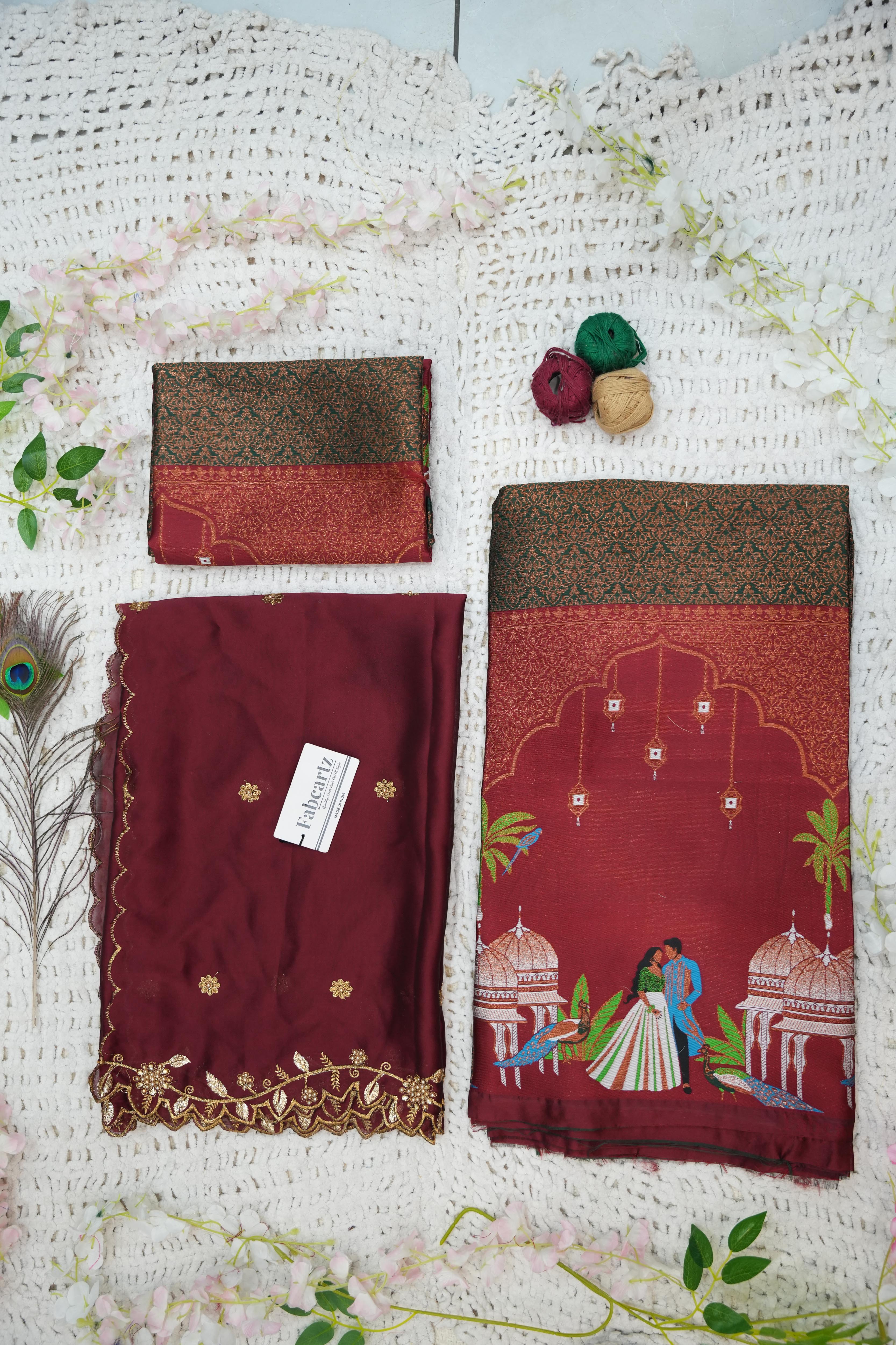 Women's Woven Design zari work Half Saree with Embroidered Blouse and Dupatta Taj Mahal - Image 17