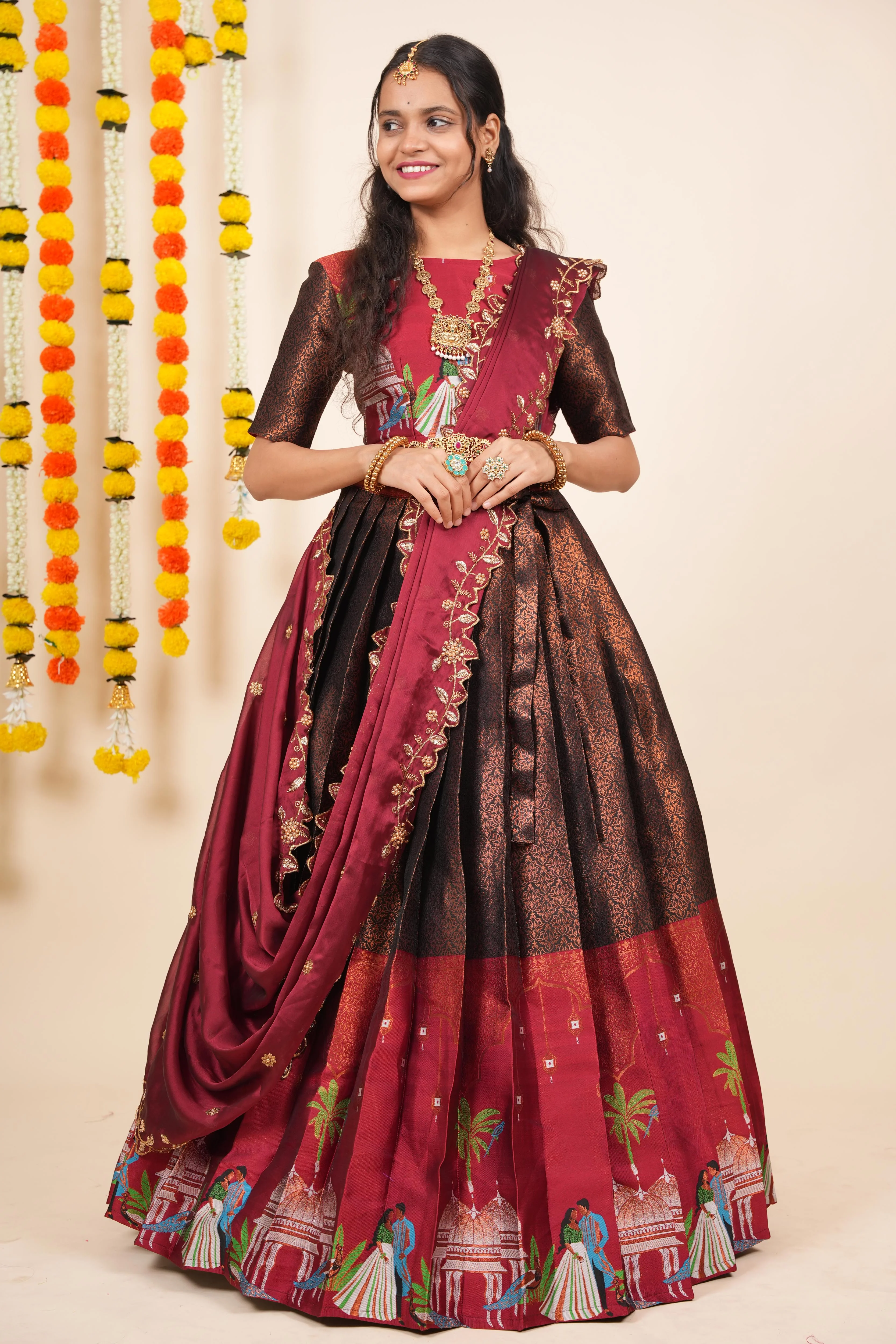 Women's Woven Design zari work Half Saree with Embroidered Blouse and Dupatta Taj Mahal - Image 18