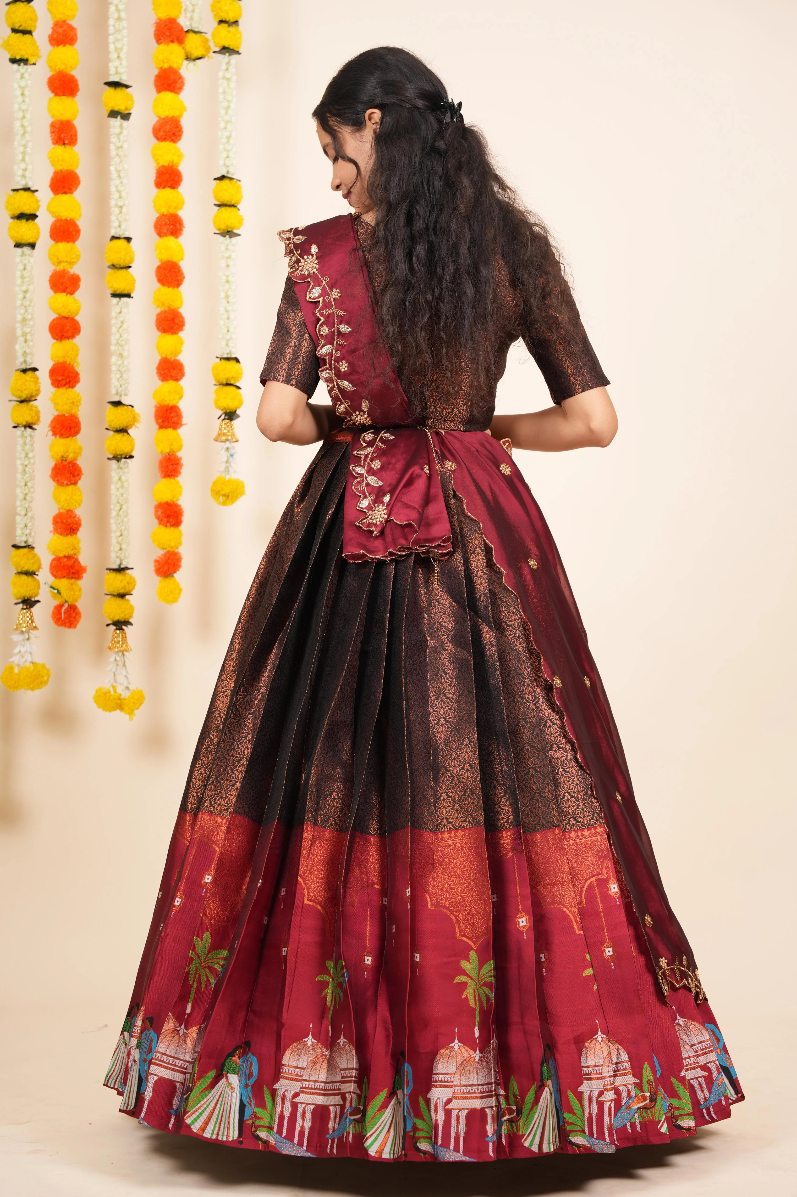 Women's Woven Design zari work Half Saree with Embroidered Blouse and Dupatta Taj Mahal - Image 19