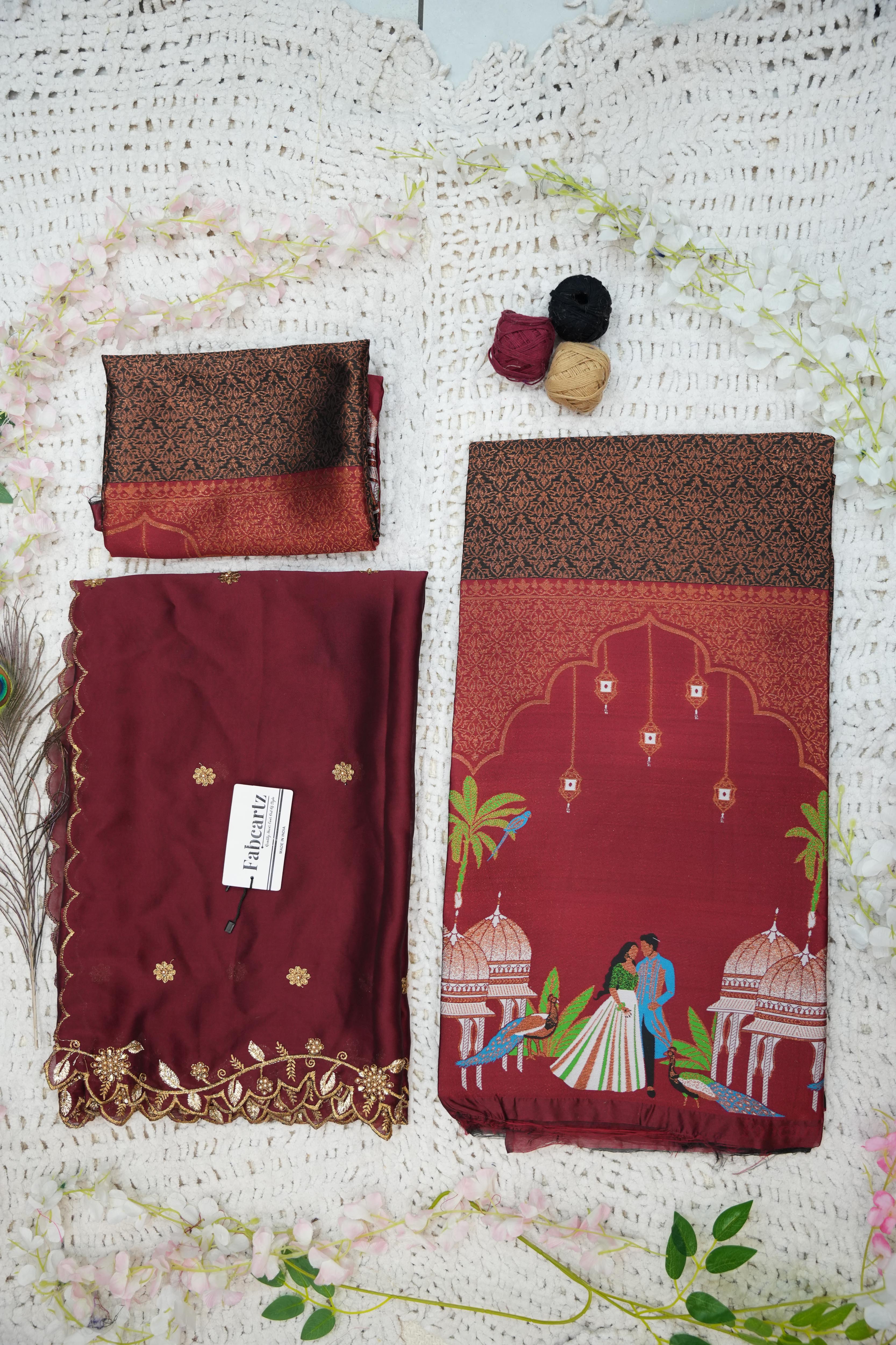 Women's Woven Design zari work Half Saree with Embroidered Blouse and Dupatta Taj Mahal - Image 20