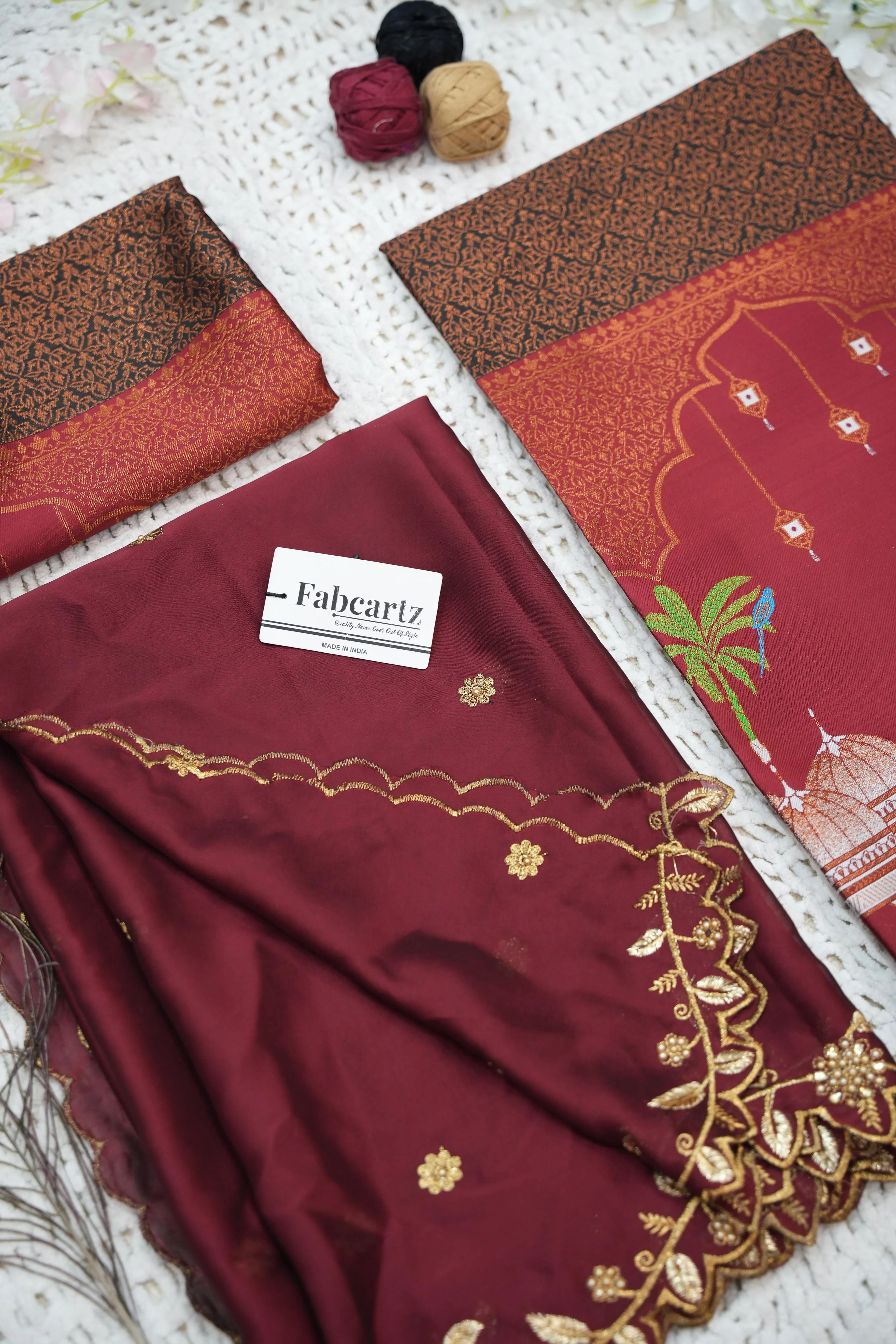 Women's Woven Design zari work Half Saree with Embroidered Blouse and Dupatta Taj Mahal - Image 22