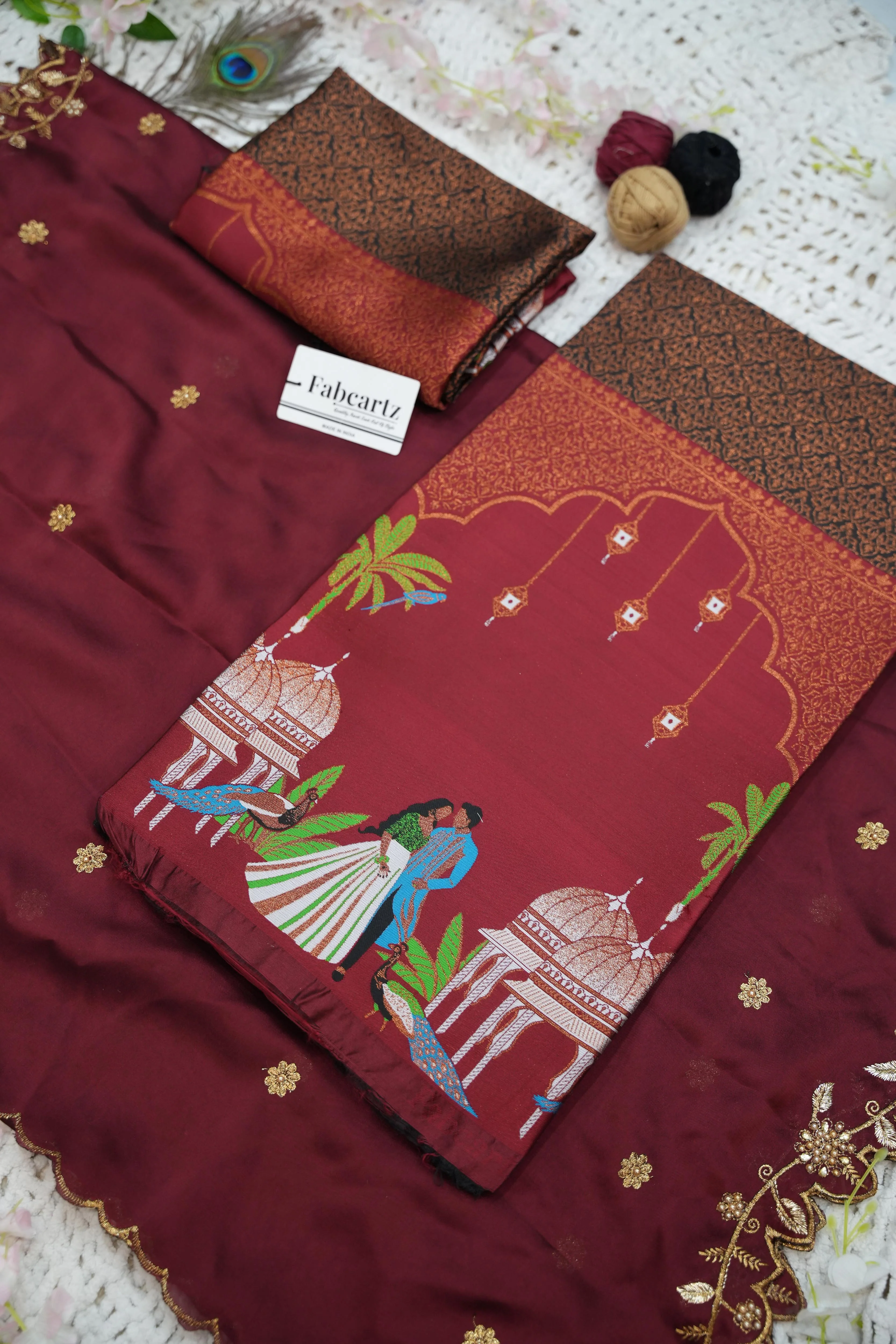 Women's Woven Design zari work Half Saree with Embroidered Blouse and Dupatta Taj Mahal - Image 23