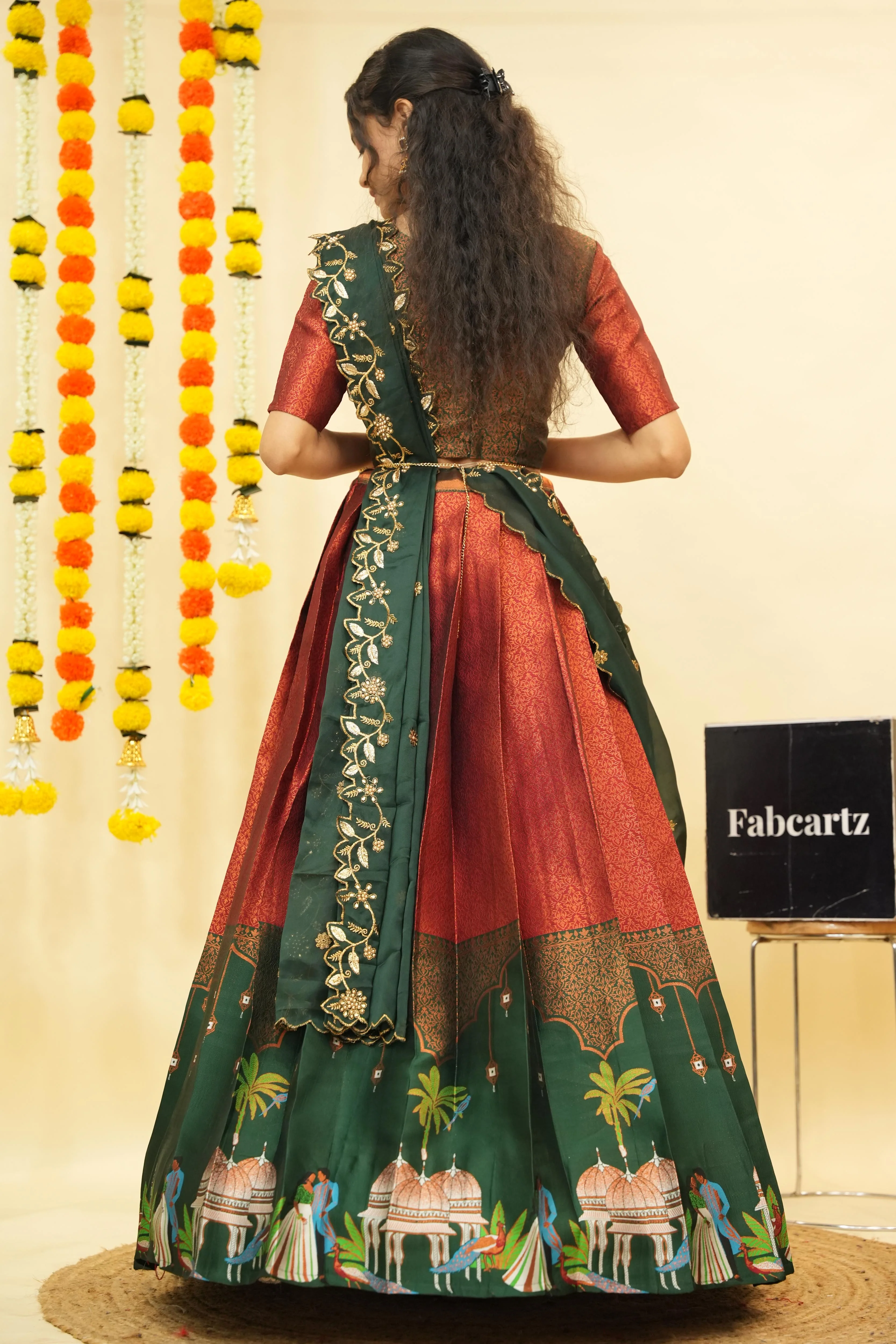 Women's Woven Design zari work Half Saree with Embroidered Blouse and Dupatta Taj Mahal - Image 26
