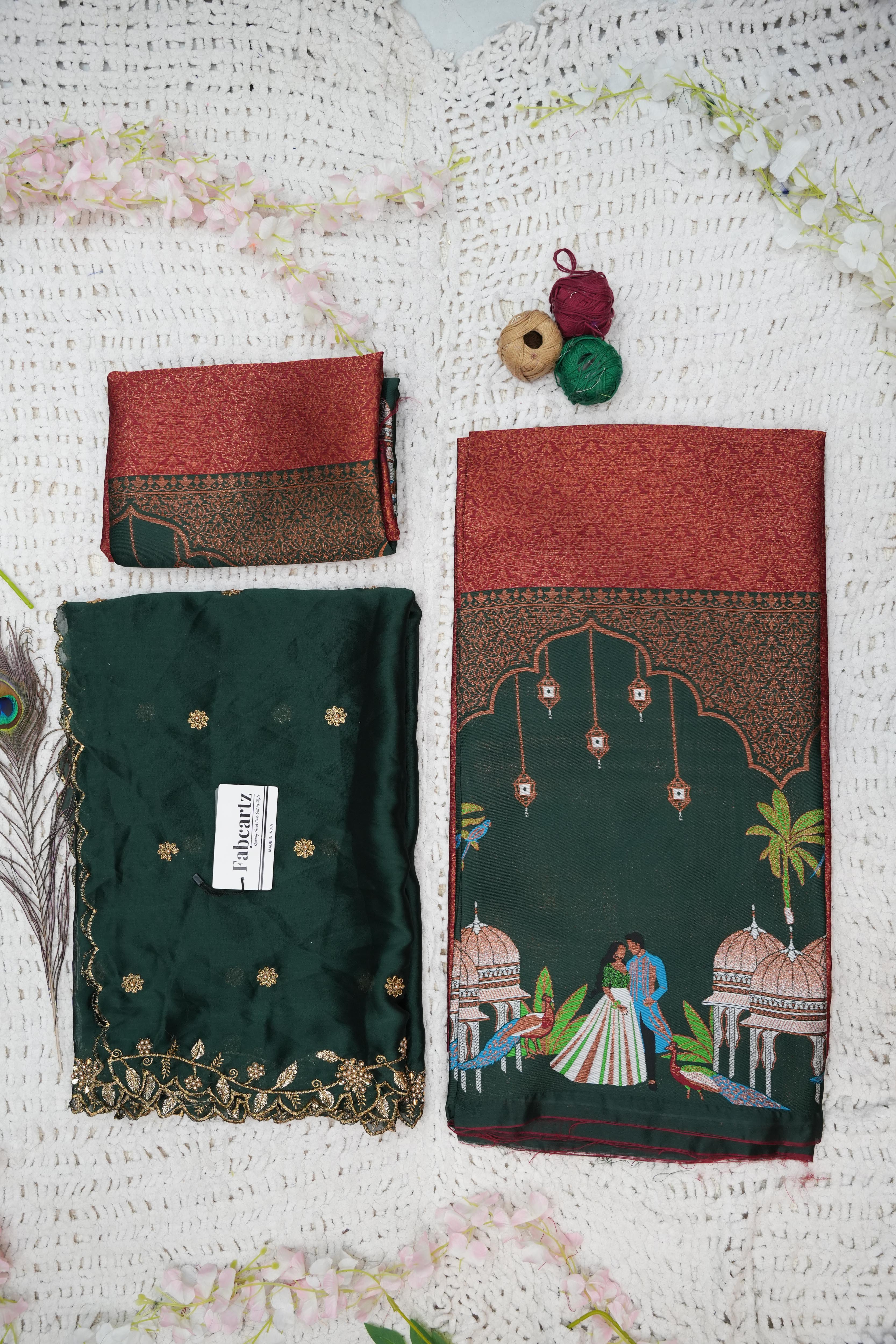 Women's Woven Design zari work Half Saree with Embroidered Blouse and Dupatta Taj Mahal - Image 27