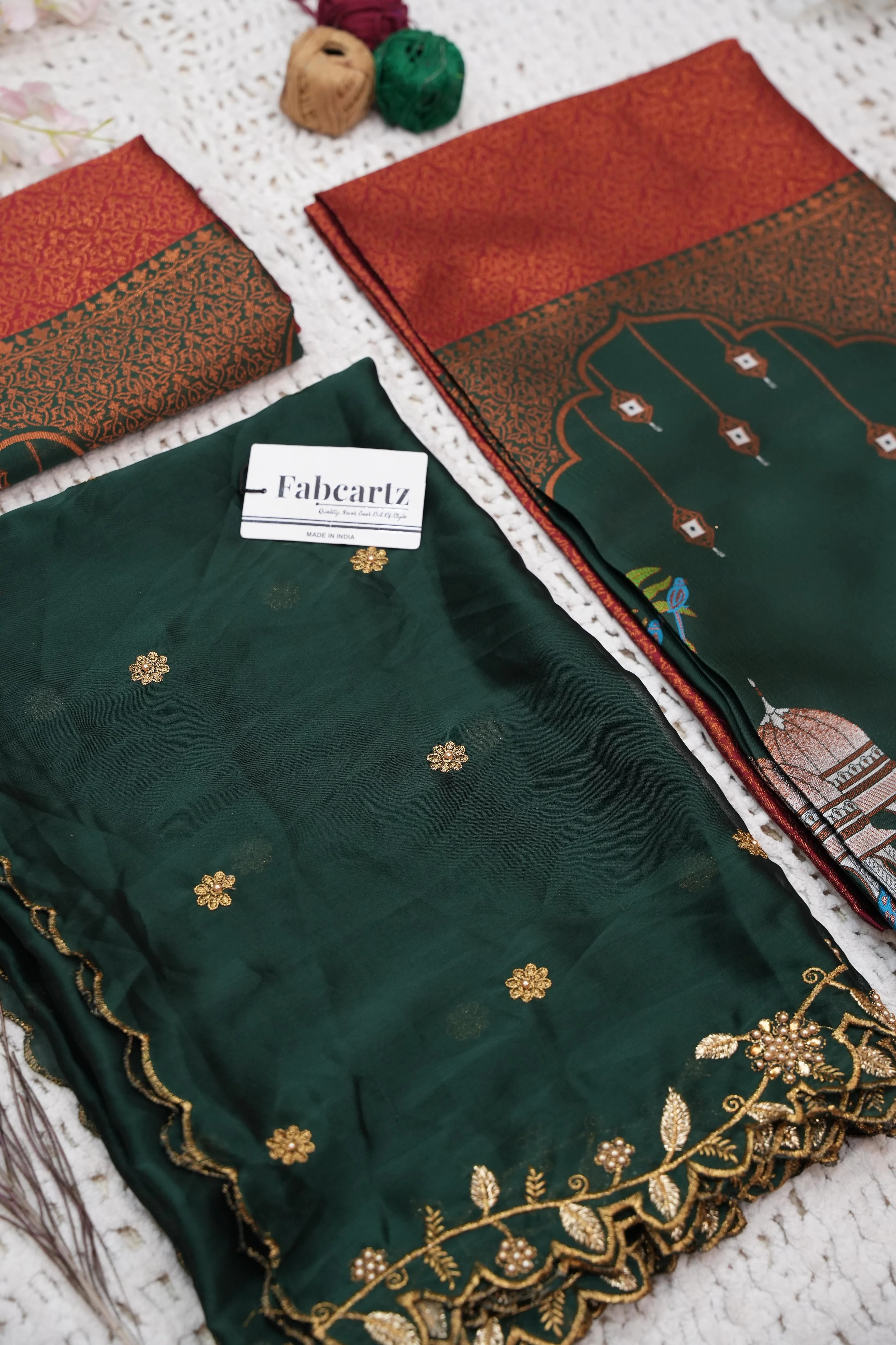 Women's Woven Design zari work Half Saree with Embroidered Blouse and Dupatta Taj Mahal - Image 28