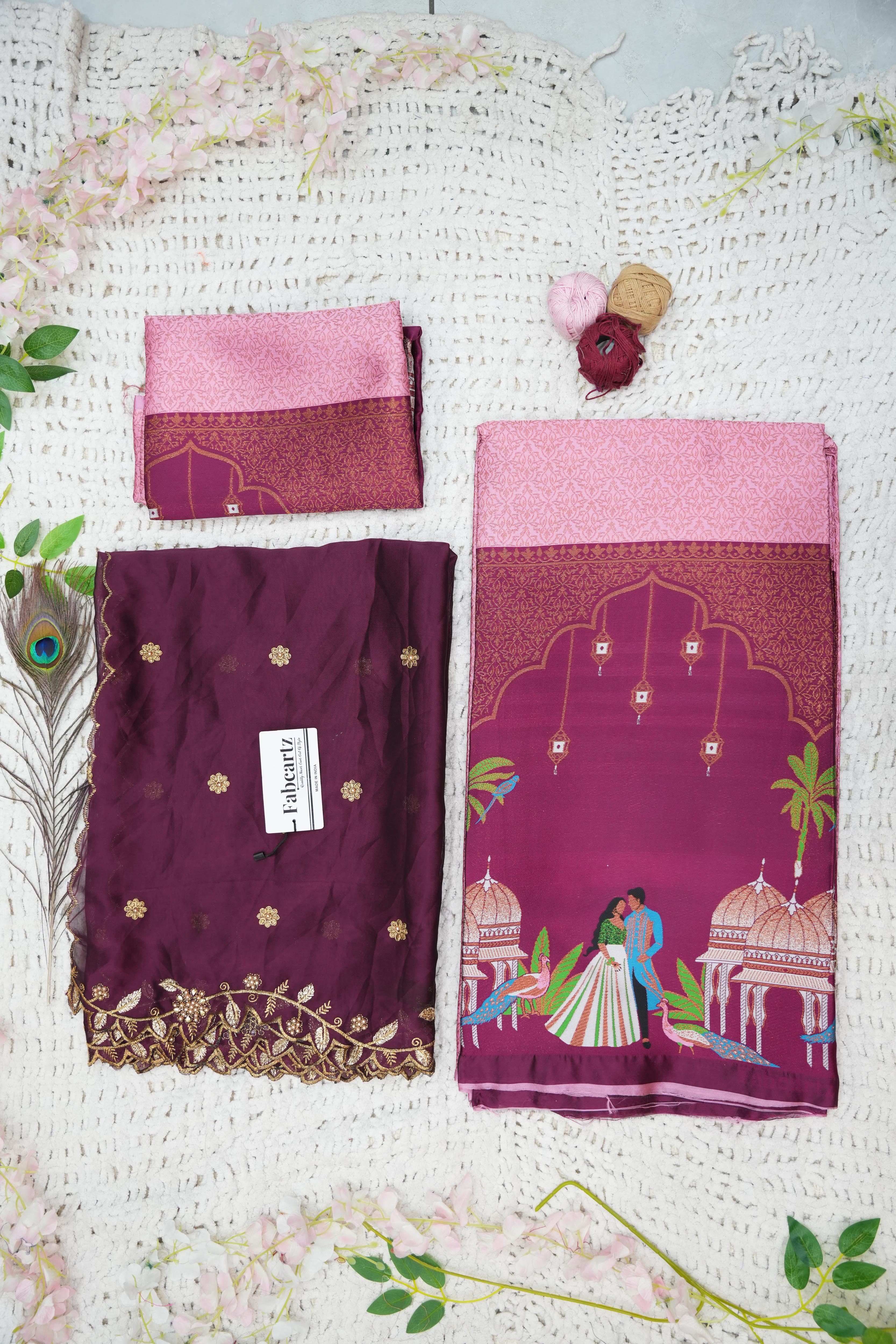Women's Woven Design zari work Half Saree with Embroidered Blouse and Dupatta Taj Mahal - Image 3