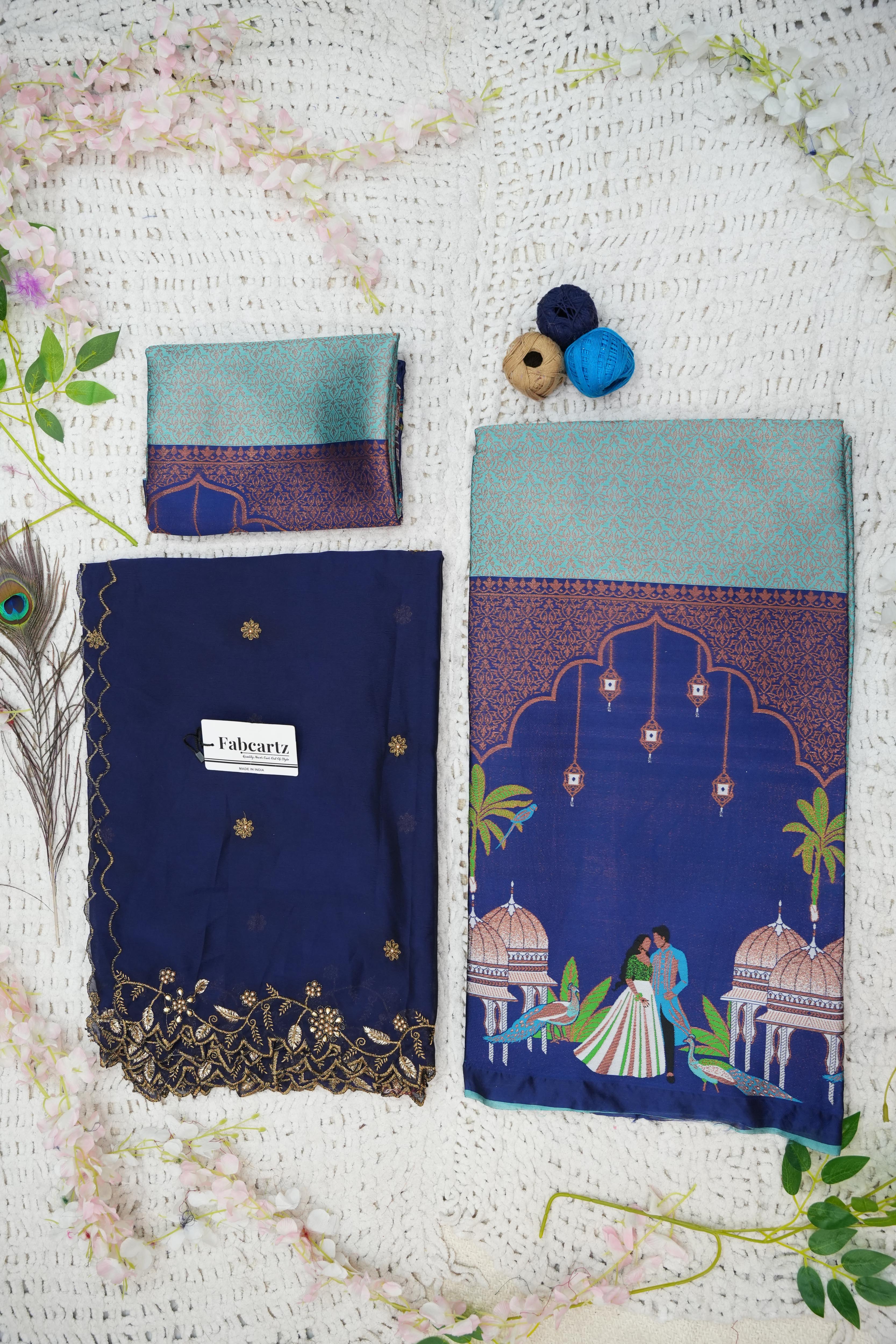 Women's Woven Design zari work Half Saree with Embroidered Blouse and Dupatta Taj Mahal - Image 34