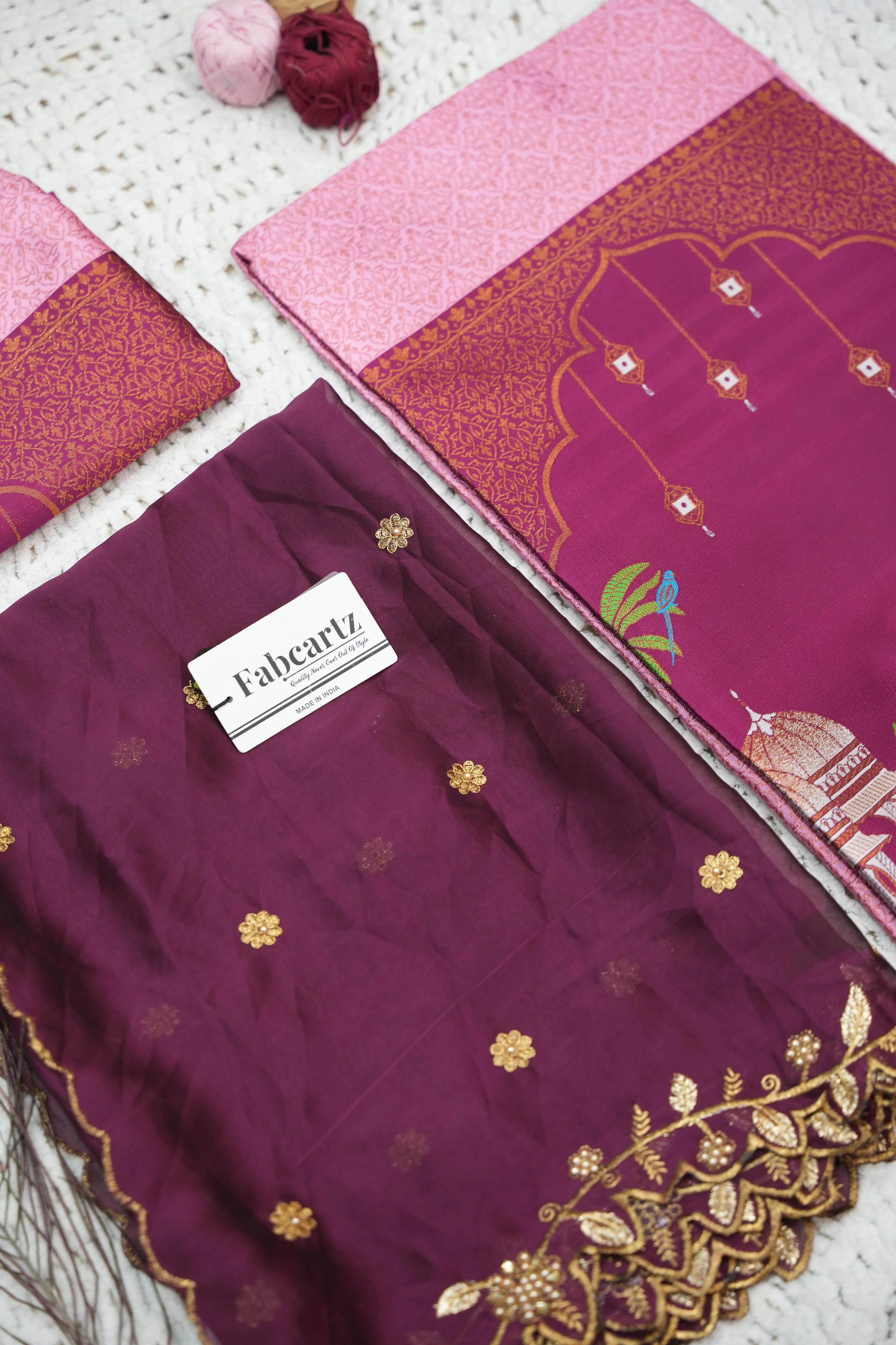 Women's Woven Design zari work Half Saree with Embroidered Blouse and Dupatta Taj Mahal - Image 4